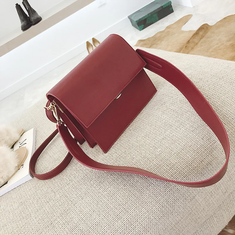 

2019 New Style Solid Color Retro Magnetic Snap Square Sling Bag Korean-style Double Bib Shoulder Oblique WOMEN'S Bag