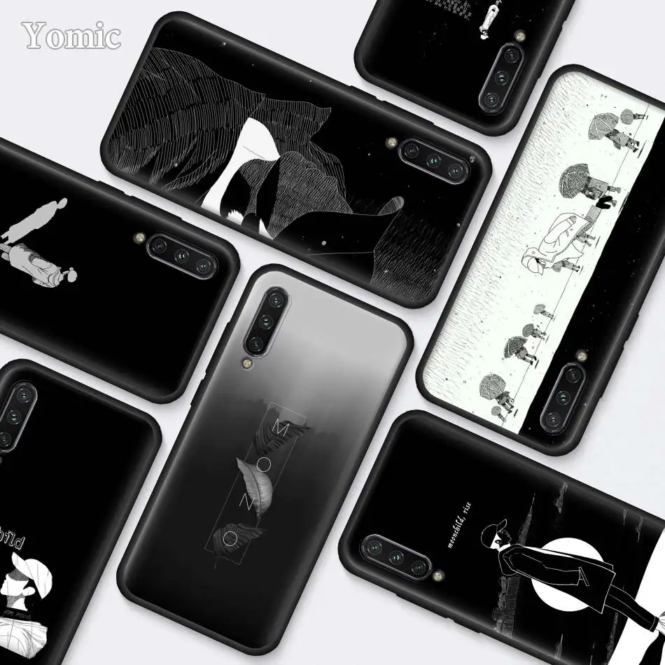 

Black Silicone Cases for Xiaomi Mi A3 Lite CC9E 9T 6X Mi 8 A2 Lite Redmi K20 Note 6 7 Mobile Phone Bag Cover RM Mono Coque Capa