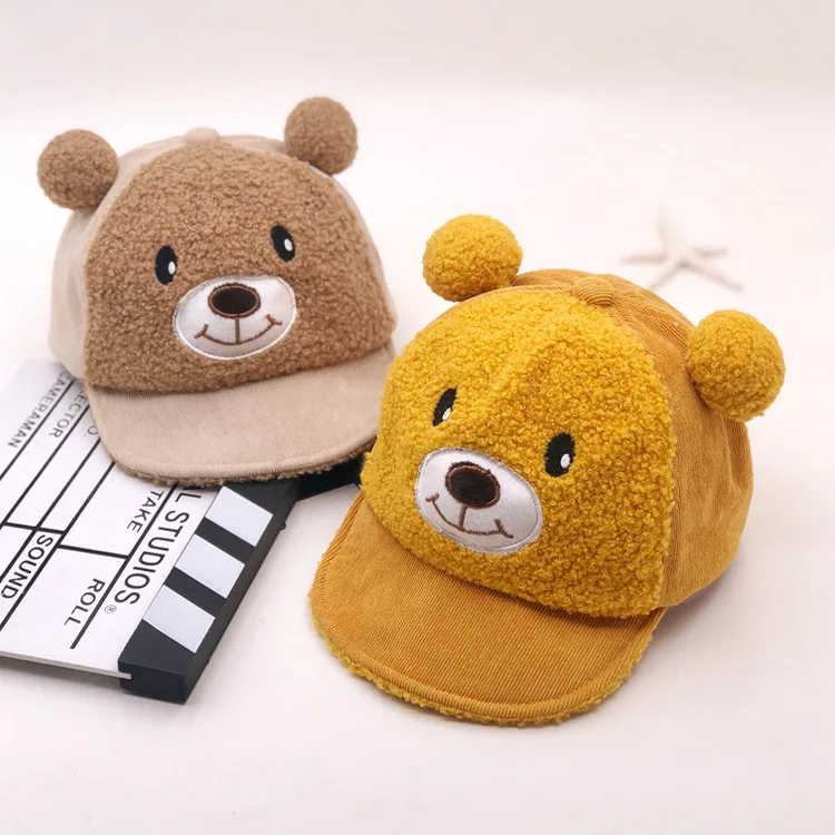 

Baby Hat Autumn And Winter BOY'S Plush Baseball Cap Male Baby 1-3-Year-Old Cartoon Bear Brim Hat 2 Babies' Cool GIRL'S