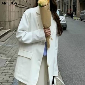 

Blazers Women Spring New Fashion Minimalist Retro Business PocketsTops Plus Size Formal Lady Coats Ulzzang British Style Jackets