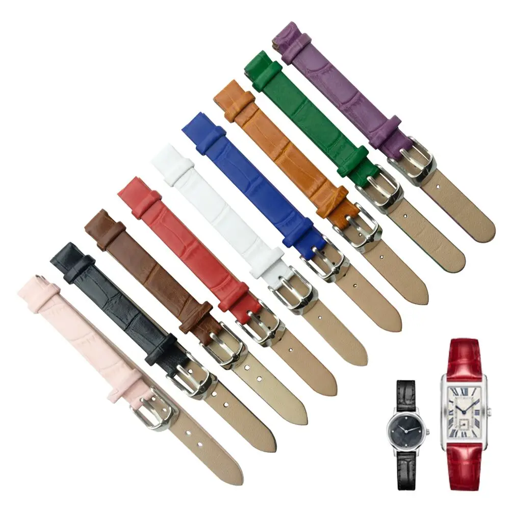 8 мм 10 мм черный маленький размер браслет качество Натуральная кожа ремешок для часов ультра тонкий для женщин часы ремешок+ инструмент