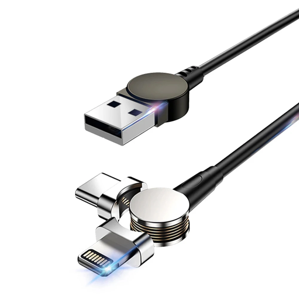 Магнитный usb-кабель для зарядного устройства с разъемом type-C, зарядный кабель для сотового телефона, 2 в 1, вращающийся кабель для iPhone XR, быстрая зарядка, Micro USB