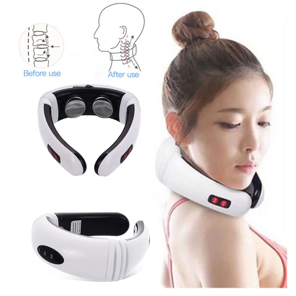 

USB Rechargable Neck Massager Electric Pulse Cervical Vertebra Impulse Massage Acupuncture Magnetic Therapy Relief Pain Tool