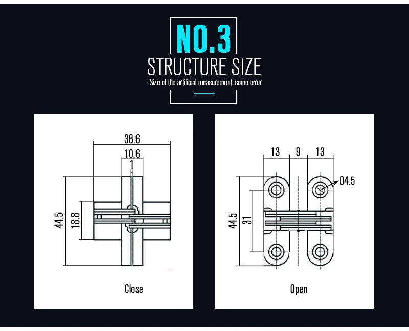 MTGATHER 304 Stainless Steel Hidden Hinges 13x45MM Invisible Concealed Cross Door Hinge Bearing 20KG With Screw