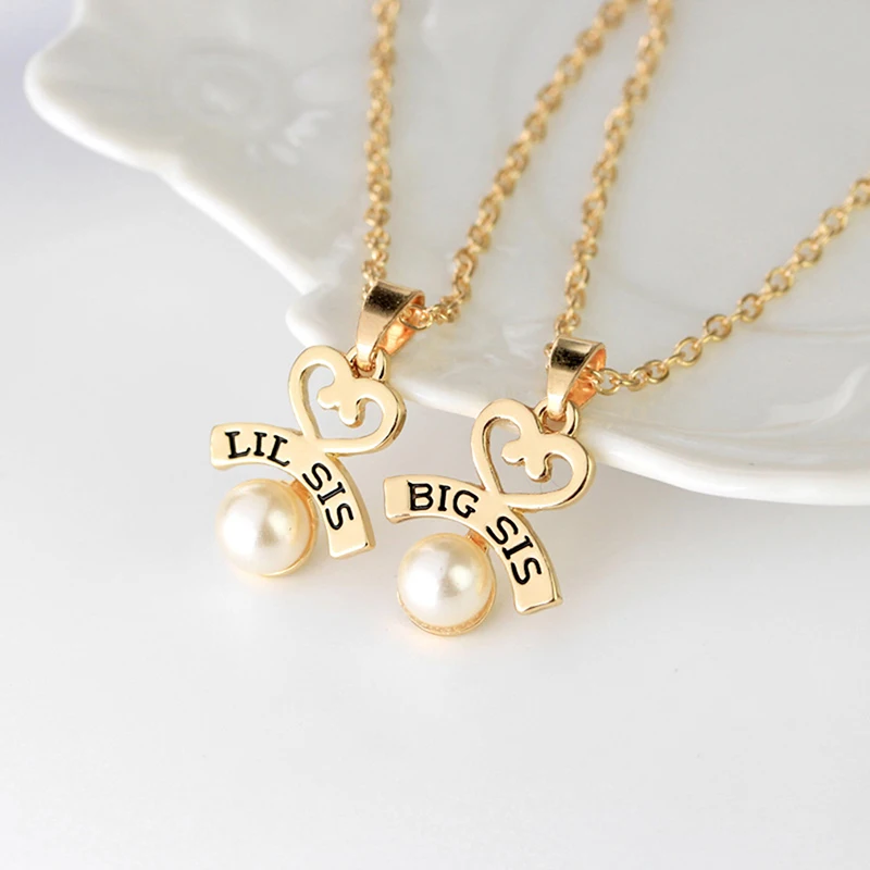 Большое сердце SIS LIL Цепочки и ожерелья для 2 Handstamped BFF пара цепи кулон семейное