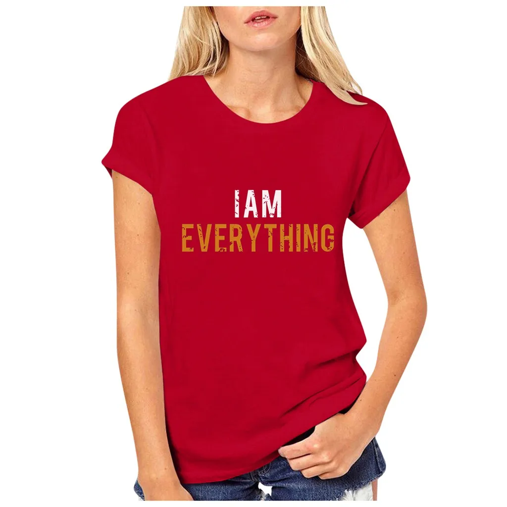 Милая женская футболка с короткими рукавами и надписью I AM EVERYTHING для влюбленных