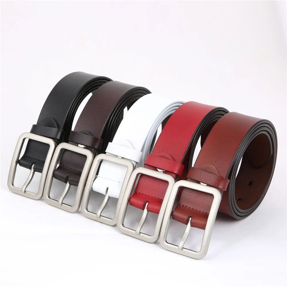 New Wide Genuine Leather Belt Designer Cowhide Waistband Female Vintage Square Pin Buckle Waist Belts for Women Dress Jeans