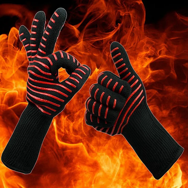 

1pcs High temperature Resistant 800 BBQ Fire Gloves Flame Retardant Non-slip Fireproof Grill Insulation Microwave Oven Gloves
