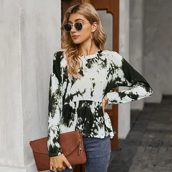 

KNOYEER Irregular Print Rayon T Shirt Women Patchwork Tops 2020 Spring Autumn Long Sleeve O Neck Loose Boho Casual Poleras Mujer