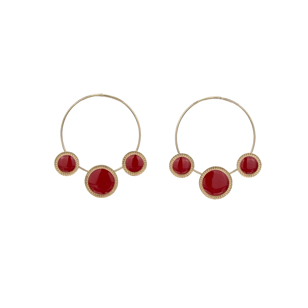

2020 New Punk Red Round Enamel Hoop Earrings Women Gold Color Big Circle Earrings Korean Jewelry Brincos Statement Earrings Gift