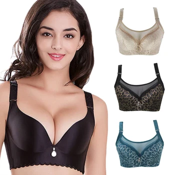 

Large Size Bra Sexy Lingerie Women Push Up Bras Full Coverage Underwear Lace Embroidery Brassiere Thick Cup Gather Bralette