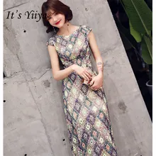 It's Yiya вечернее платье с пайетками, прямой круглый вырез, плюс размер, короткий рукав, женские вечерние платья, блестящий строгий халат De Soiree E887