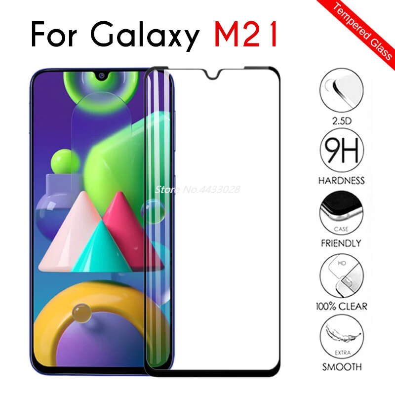 Full Cover Samsun M21 Protective Glass on For Samsung Galaxy Tempered Samsan M 21 21M Safety Screen Protector Film | Мобильные
