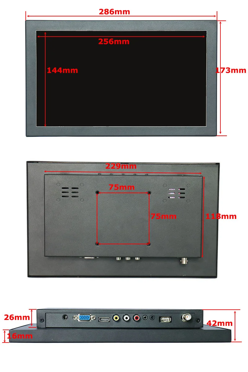 11,6 дюймовый металлический корпус ЖК-монитор 1366*768 игровой монитор с высоким разрешением крепление монитор безопасности с AV/BNC/VGA/HDMI/USB