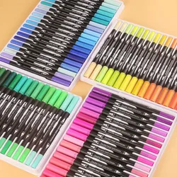 Rotuladores artísticos de doble punta para dibujar, juego de 12/24/36/48/60 colores, pinceles portátiles para caligrafía, acuarelas, suministros de arte