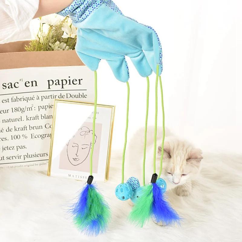 Интерактивные перчатки "Кошка" игрушка мультяшная перчатка с шарики с колокольчиками перо животное забавная игрушка