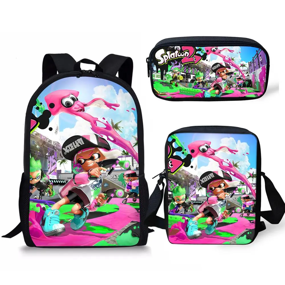 

Cartoon School Backpack 3PCS/Set for Boys Girls Splatoon 2 Game Printing BookBag Kids Student 16 inch Satchel Daypack Wholesale