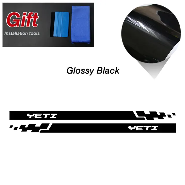 Racing Sport Car Styling Hood Engine Cover Decal Body Graphics Vinyl Side Stripes Skirt Sticker for Skoda Yeti Tuning Accessorie Side-Glossy Black