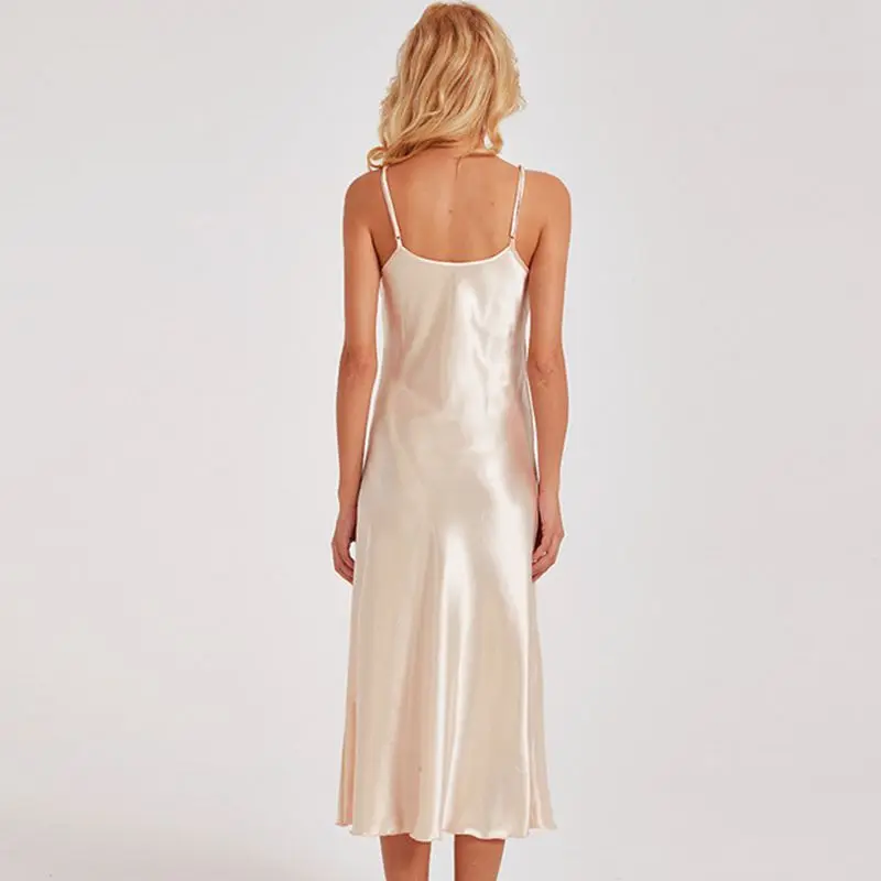 Ночная рубашка на бретельках, кружевное женское платье из искусственного шелка с v-образным вырезом, Длинное ночное платье, модное домашнее Ночное платье для женщин