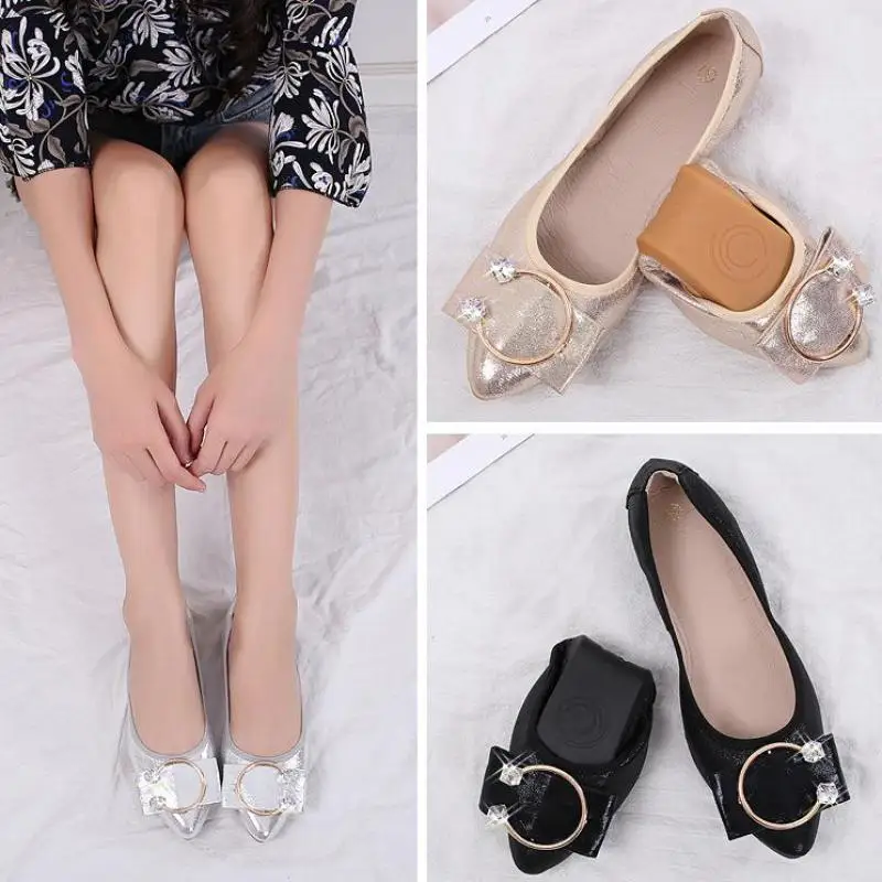

Lady Loafers Women Flat Shoes Ballet Slip On Crystal Shallow Single Shoes Pointed Toe Soft Office Large Size Moccasins Footwear