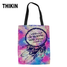 THIKIN Для женщин Холст Сумка-тоут сумки модная Русалка хозяйственная сумка женская сияющая Galaxy Printing Наплечные сумки для шоппинга для девочек