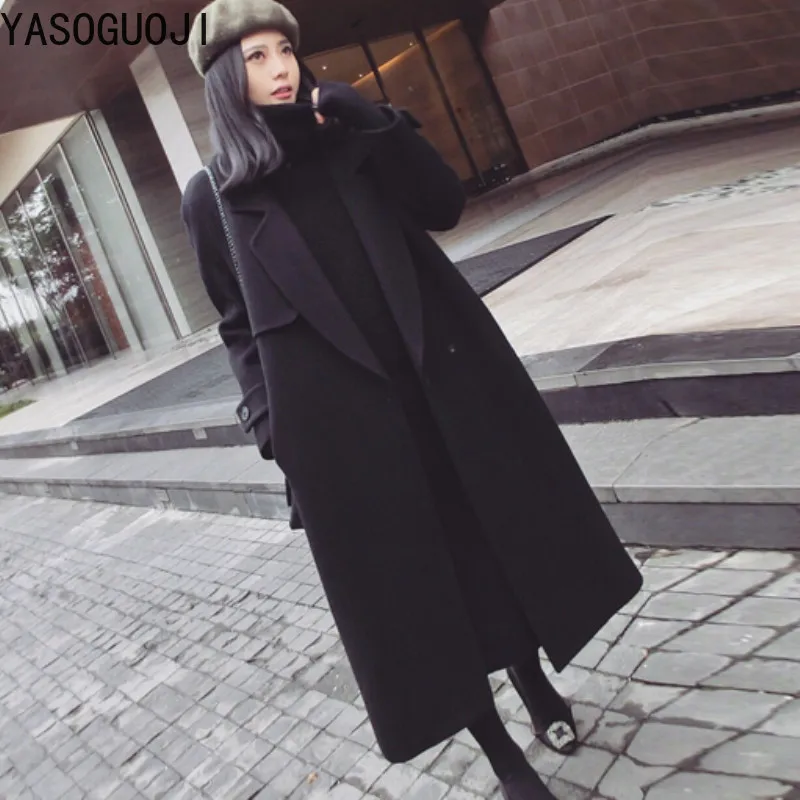 YASUGUOJI новое зимнее плотное шерстяное хлопковое Стеганое пальто женское модное Черное длинное пальто с регулируемой талией и поясом на кнопках для женщин