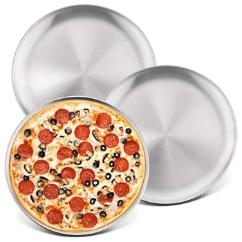 

10-Inch Pizza Pan Round Pizza Tray, Pizza Baking Tray Bakeware Set, Non-Toxic & Healthy, Heavy Duty & Durable, 3 PACK
