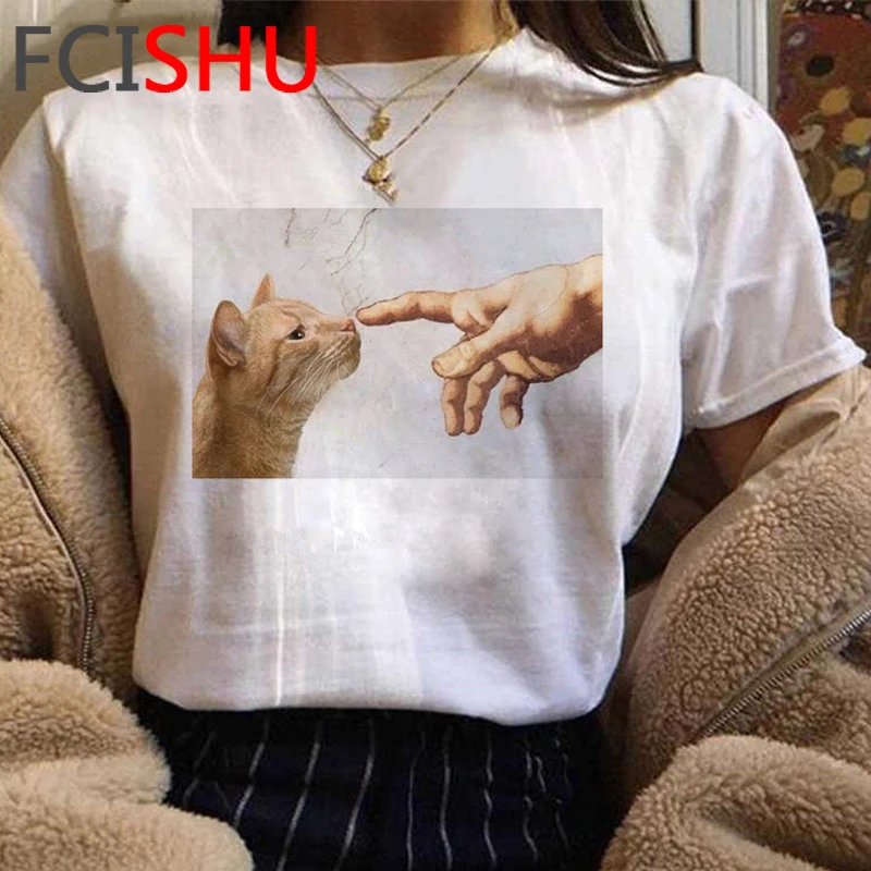 New Michelangelo Funny Cartoon Tshirt Women Grunge Aesthetic Hand Print T-shirt Graphic Oversized Tshirt Casual Top Tees Female