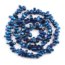 Gold - Toned Hematite Irregular Gravel Natural Stone Beads, 15'' Loose Spacer Beads for DIY Jewelry and Bracelet Making (Blue)