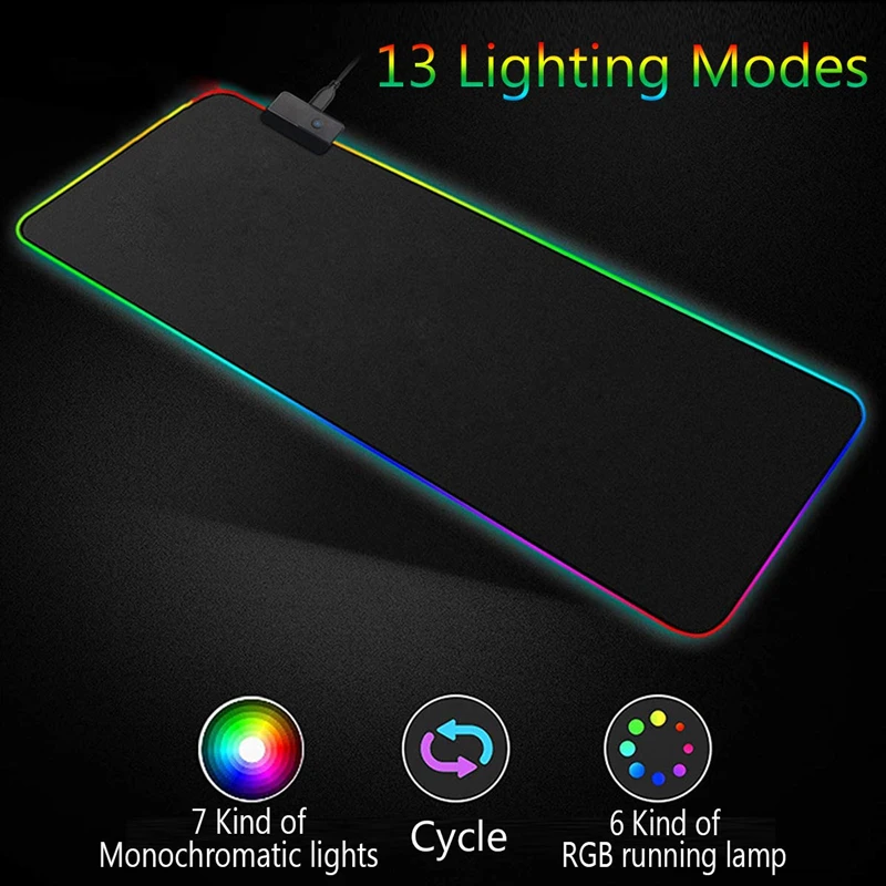 RGB Soft Large Gaming Mouse Pad Oversize Glowing Led Extended Mousepad Non-Slip Rubber Base Computer Keyboard Pad Mat