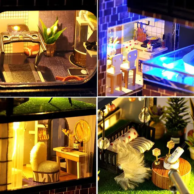 Assemble Diy Doll House Toy Wooden Miniatura Doll Houses Miniature Dollhouse Toys With Furniture Led Lights Kids Birthday Gifts 4