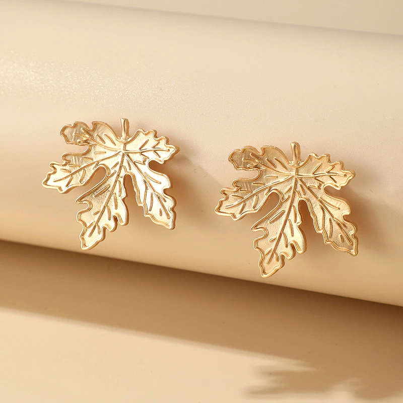 Earrings Women Maple Leaf Gold Alloy Jewelry Accessories Metal