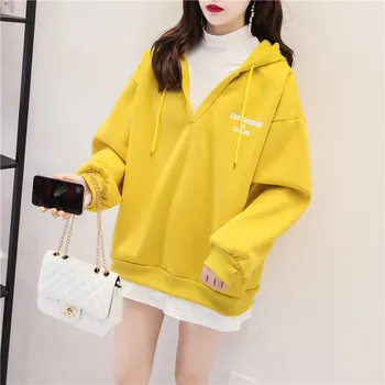 

HAYBLST Brand Women Hoodies Autumn Fashion Letter Kawaii Tops Loose Plus Size 2XL Korean Womens Long Sleeve Thickening Clothing