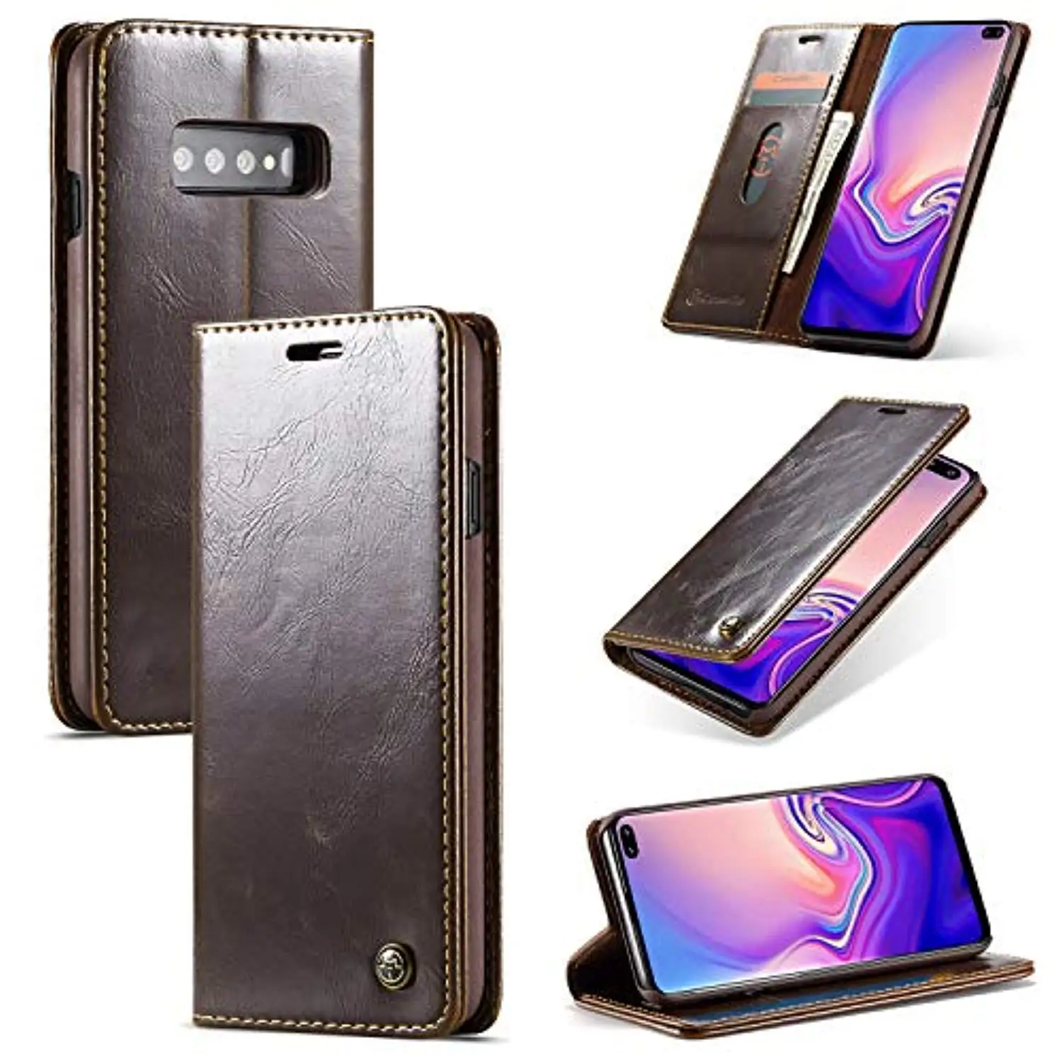 Магнитный чехол книжка Crazy Horse из искусственной кожи для Samsung Galaxy S10 Plus с