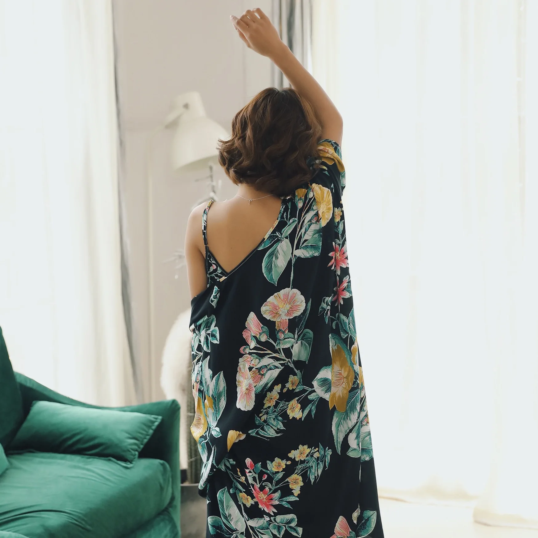 New Fashion Women Sleepwear Nightwear Kimono Robe Soild Spring Autumn Cotton 3 pieces suit Bathrobe Elegant Bathroom Spa Robe