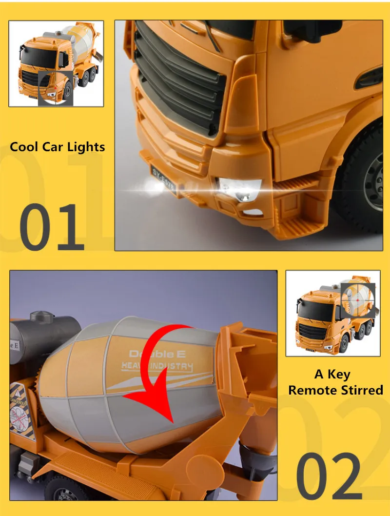 DOUBLE E E578 RC Trucks 1/26 Toys Vehicles Cars Cement Mixer Truck Engineering Construction Eletric Toys for Boys Gifts 3