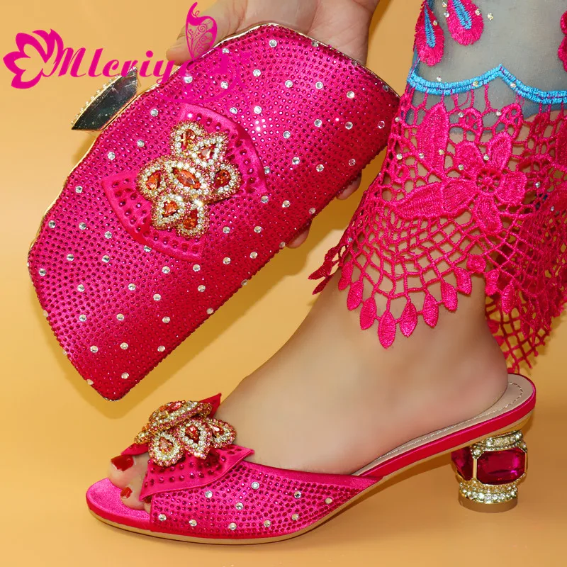 

ROSE PINK Italian Shoes with Matching Bags High Quality Shoes and Bag Set African Sets 2020 Ladies Shoes with Matching Bags Set