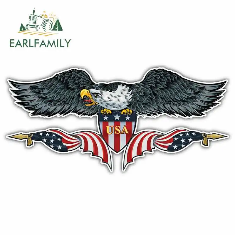 EARLFAMILY 13cm x 6.3cm for USA Flag Eagle Badge Cartoon Car Stickers Helmet Motorcycle Sunscreen Vinyl JDM Trunk Truck Graphics |