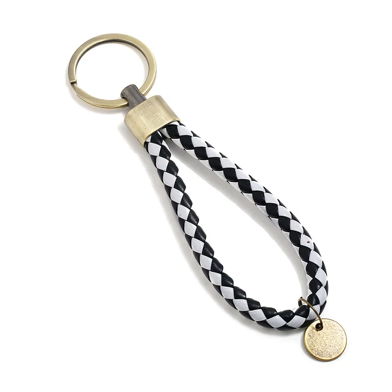 

Woven leather rope key chain couple key ring Ancient Copper drawing hand made car key chain gift hand rope