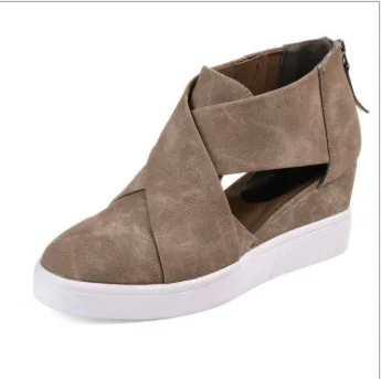 

Med Wedges Concise Gladiator Sandals Women Basic Rome Sandals Round Toe Cover Heel Plus Size Spring Autumm Bohemian Shoes