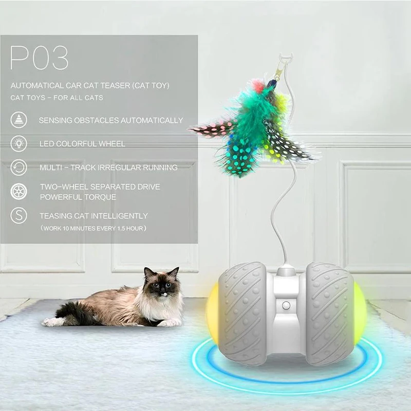 

Electronic Pet Cat Toy Smart Automatic Sensing Obstacles LED Wheel Rechargeable Flash Rolling Colorful Light Electric Cat Stick