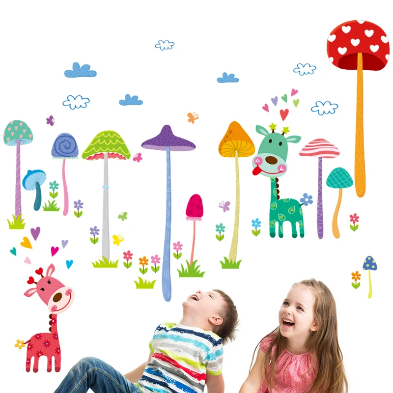 Mushroom Forest Wall Sticker Vinyl DIY Deer Animals for Baby Room Living Kids Bedroom Home Decoration | Дом и сад