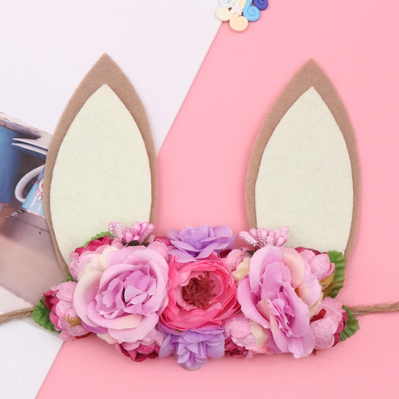 

10pcs/lot Cute Rabbit ear Hairbands Tiaras Floral Headbands Children Headwear Props Party Gift Hair Accessories