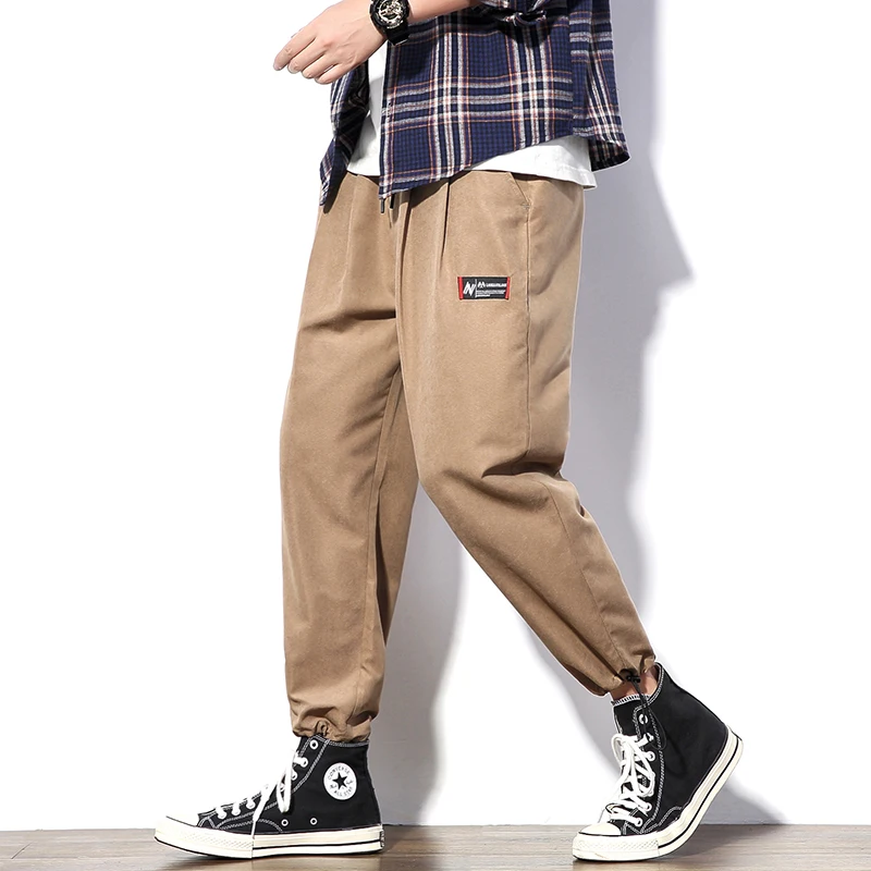 Yasword Men Pants Trousers Straight Ankle-Length Solid Color Casual Fashion Loose Male Elastic Waist Clothing Streetwear