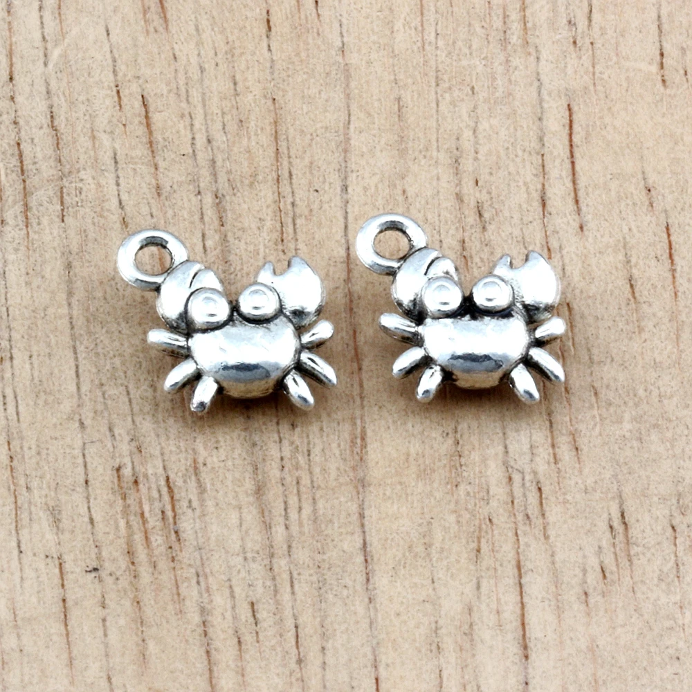 100Pcs  Alloy Crab Charms Pendants DIY Necklaces Crafts Handmade Findings Tibetan Jewelry 12x10.5mm A-612