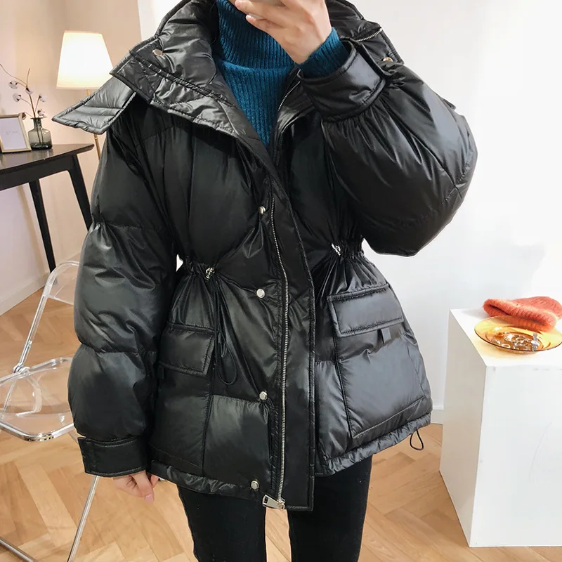 

Hooded waist waist women's new winter warm and windproof tethered bread clothes fashion solid color jacket
