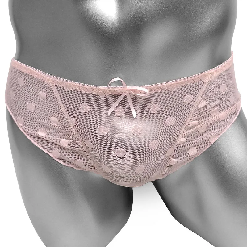 Mens Lace Panties With Bow Beautiful Low Waist Glamour Sissy Polka Dot Mesh Briefs Lolita Sweet Sexy Lace Bow Male Underwear