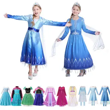 

Girls Elsa Princess Dress Anna Winter Inspired Costume Cartoon Film Light Up Long Sleeves Makeup Snowman Olaf Cosplay Party Sets