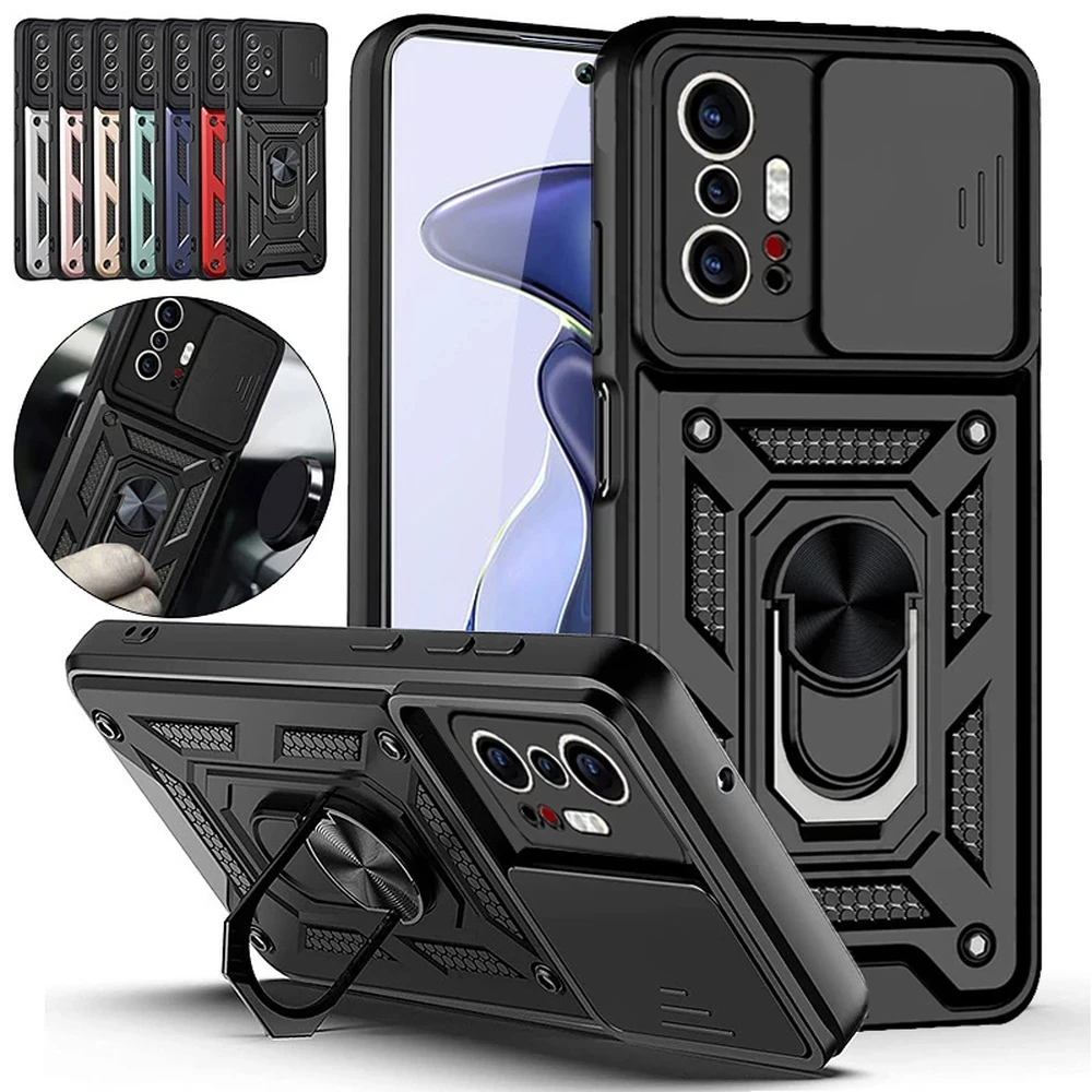 Mi11T Case Slide Camera Shockproof Armor Cases For Xiaomi11T Xiaomi Xiomi Mi 11T 11 T Pro Car Magnetic Holder Ring Protect Shell