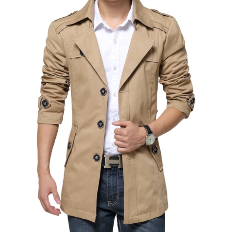 Хит, корейская мода, простой Тренч, разборка, длинный рукав, с капюшоном, верхняя одежда, мужская куртка цвета хаки